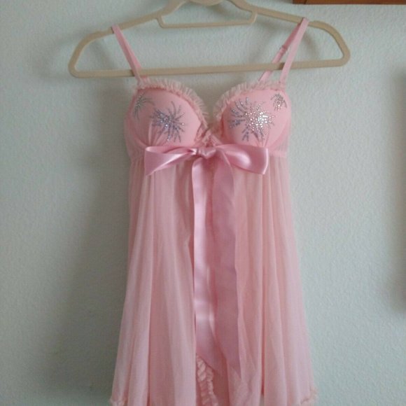 Victoria's secret firework babydoll lingerie bra top bedazzled pink 34B